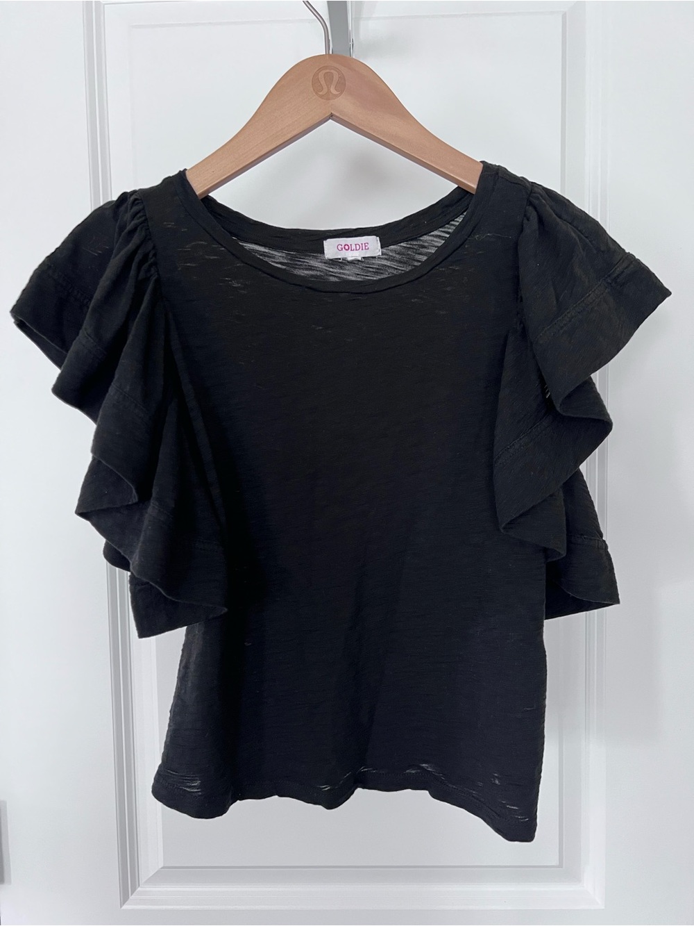 Goldie Black Ruffle Sleeve Tee Shirt Size XS